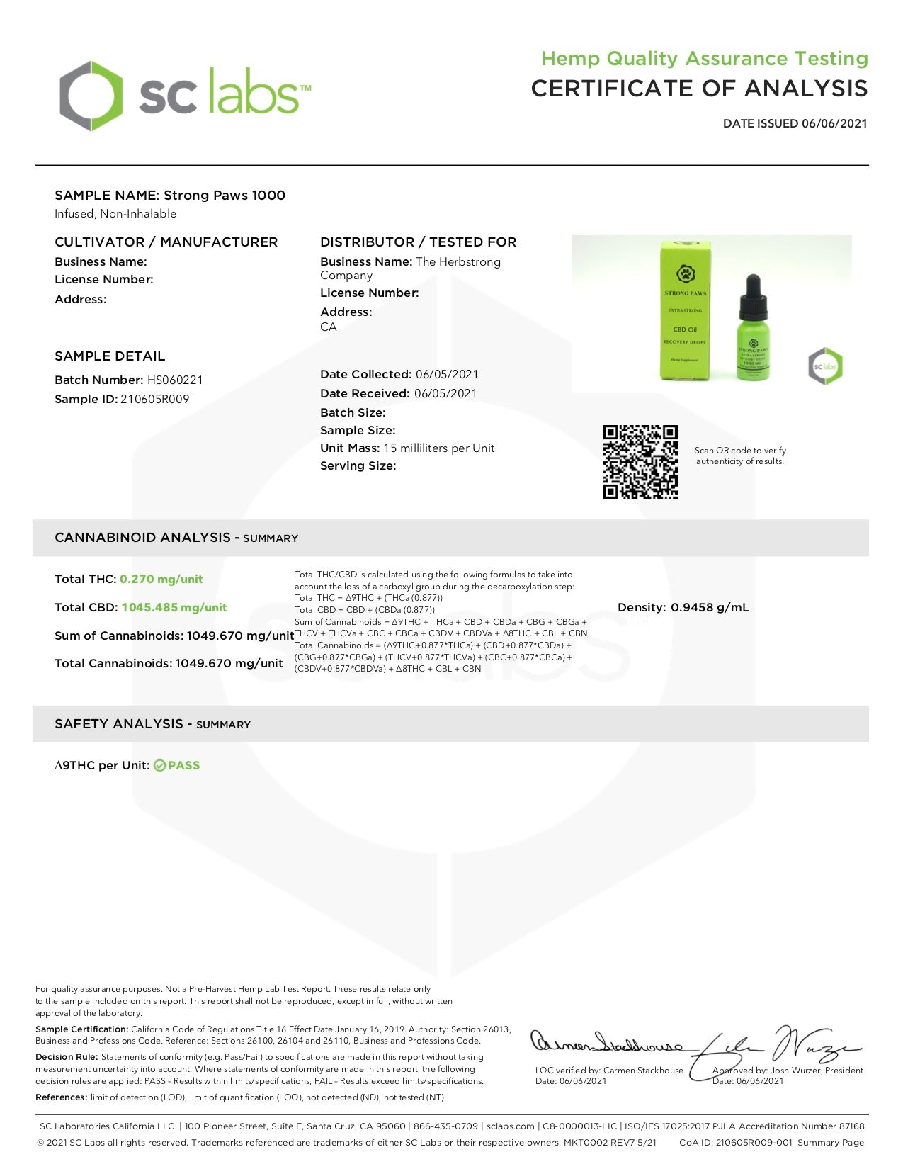 Strong Paws Recovery Drops - 1000MG