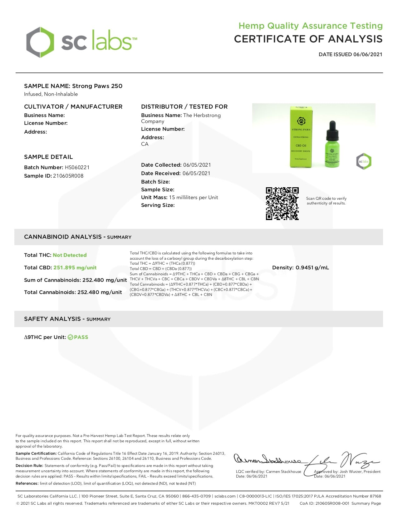 Strong Paws Recovery Drops - 250mg